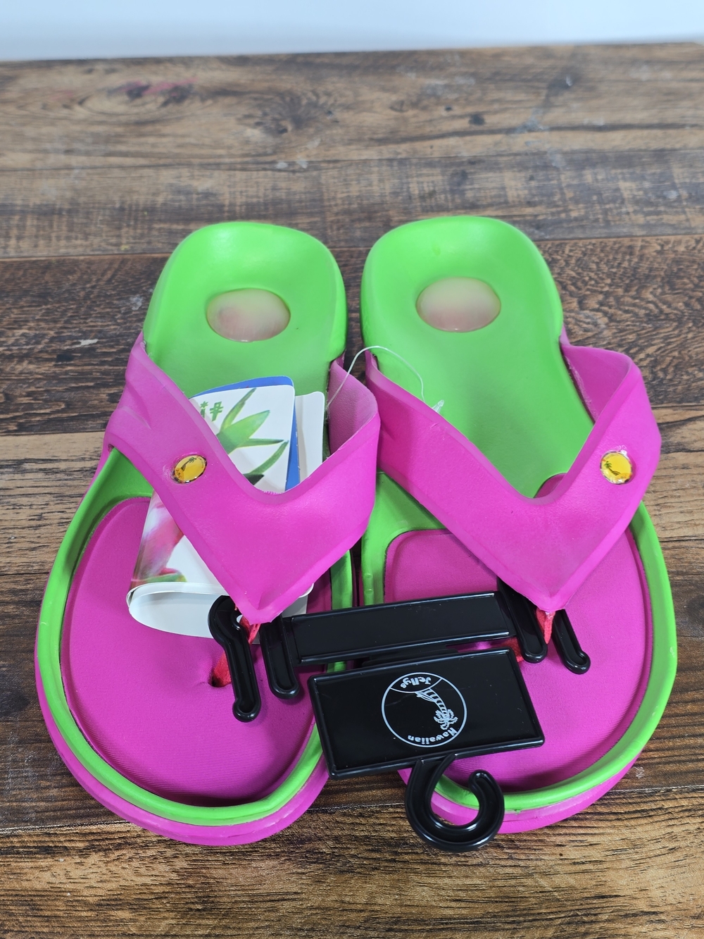 Women's Pink and Green Flip Flop Sandals Size 6